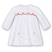 Sarah Louise Girls White with Red Embroidery Dress